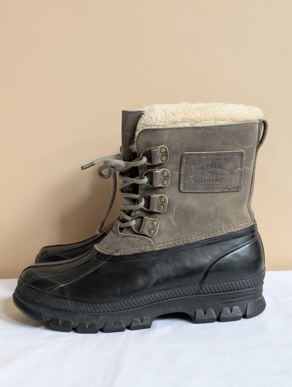 Polo Ralph Lauren Landen Duck Boots Men 9D Olive Shearling Waterproof Winter